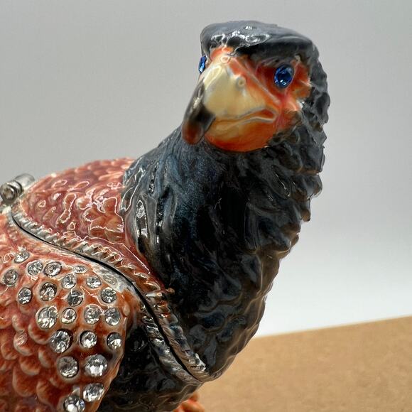 Enamel Eagle Trinket Box Jewel Eyes Magnetic Hinged 4" America Wildlife - Picture 5 of 10